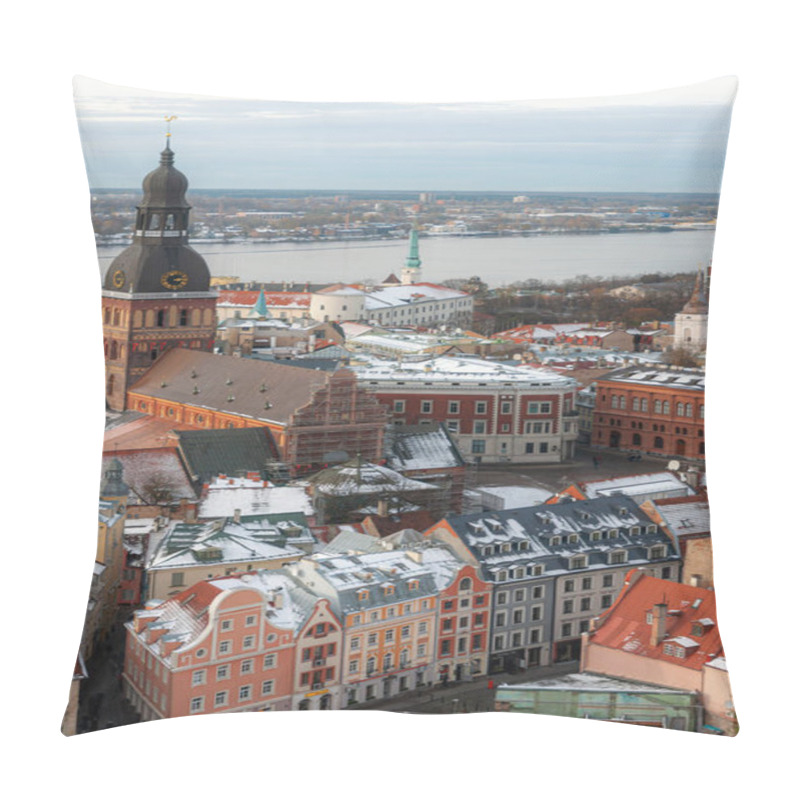 Personality  RIGA, LATVIA - 0CTOBER 28, 2012: Aerial View Of The City From One Of The Viewing Steeples In The City. Pillow Covers