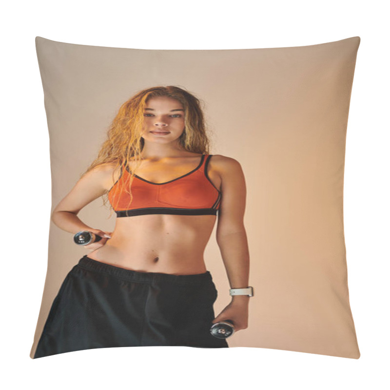 Personality  The Sportswoman Exudes Emotional Intensity While Preparing For An Empowering Workout Session. Pillow Covers