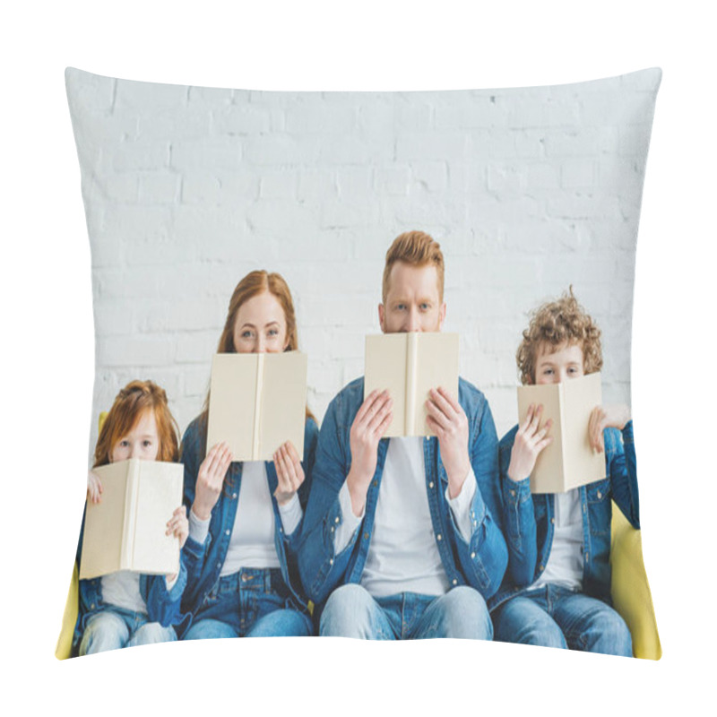 Personality  Family Sitting On Sofa And Holding Books Pillow Covers