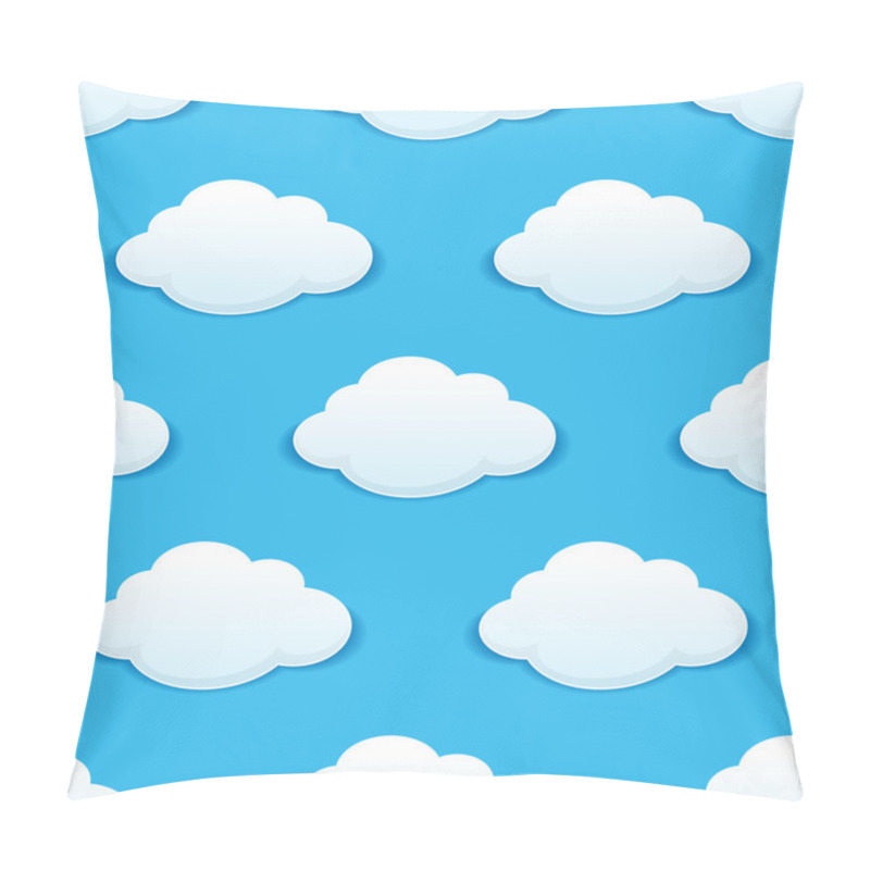 Personality  White Fluffy Clouds In A Blue Sky Seamless Pattern Pillow Covers