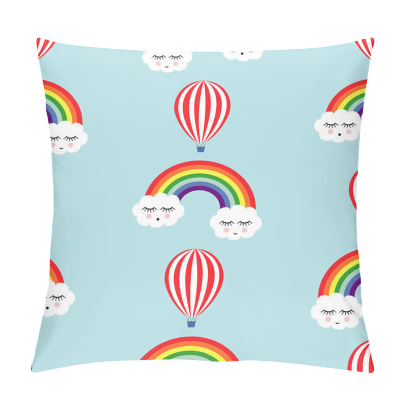 Personality  Smiling Sleeping Clouds, Rainbows And Hot Air Balloons Seamless Pattern. Pillow Covers