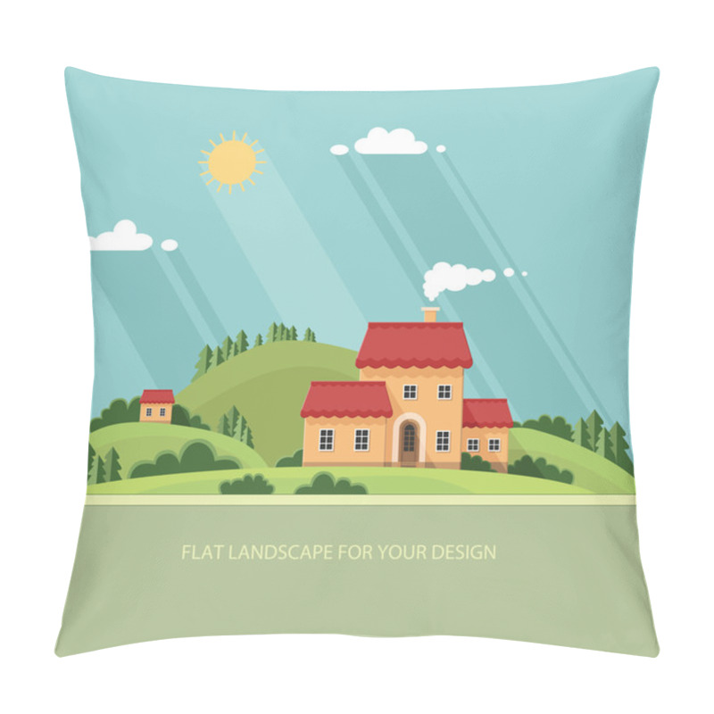 Personality  Summer Landscape.Little City Street With Small Houses And Trees. Pillow Covers