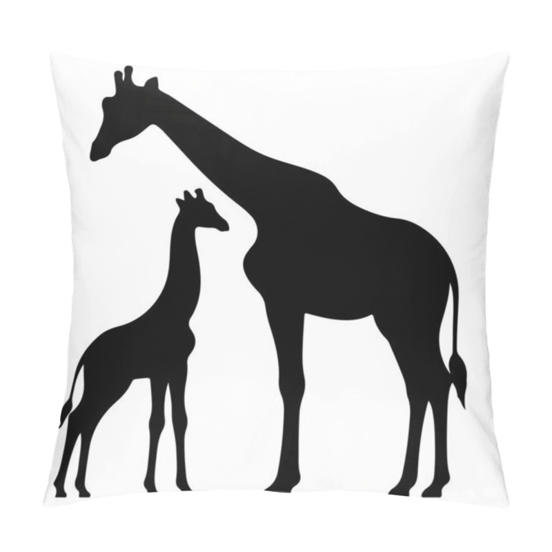 Personality  Discover The Touching Bond Of Wildlife With This Black-and-white Silhouette Illustration Of A Mother And Baby Giraffe Standing Together. The Minimalist Design Captures The Essence Of Family And Nature, Making It Perfect For Decor, Wildlife-themed Pro Pillow Covers