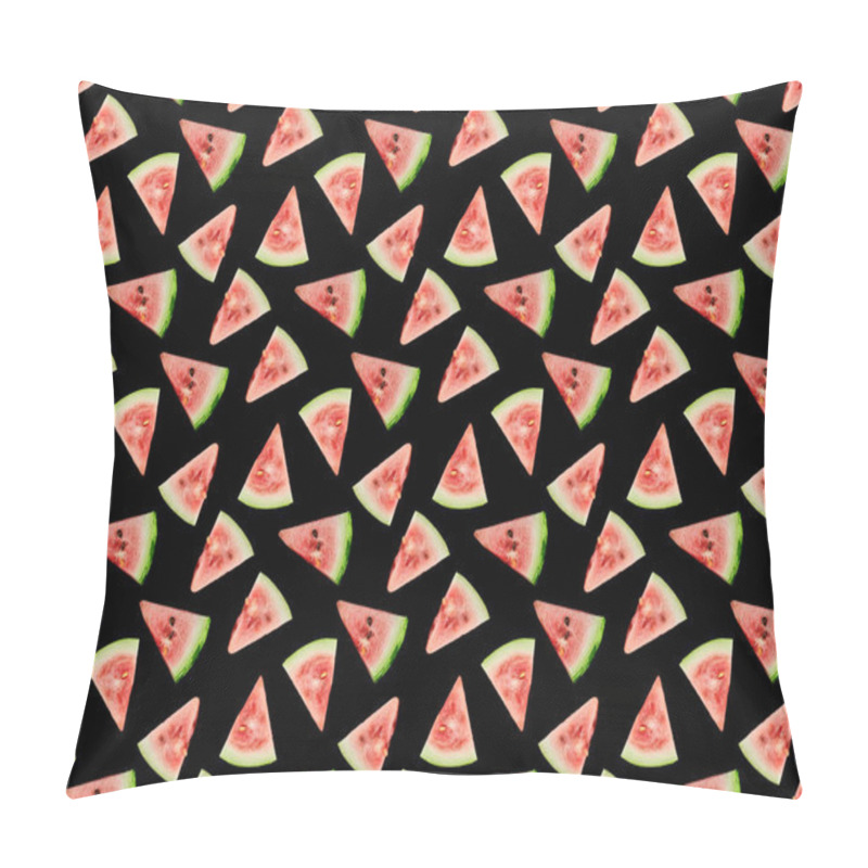 Personality  Background Pattern With Delicious Red Ripe Watermelon Slices Isolated On Black Pillow Covers