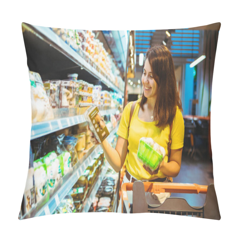 Personality  Young Pretty Adult Woman Do Shopping In Grocery Store Pillow Covers