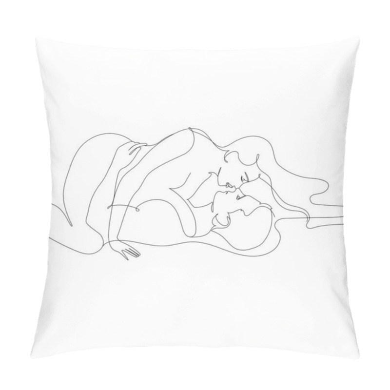 Personality  Man And Woman In Passionate Sensual Pose E Hug And Kiss. Abstract Line Art Drawing. Love Relationship Between A Girl And A Guy.Young Couple In Love.Vector Illustration Pillow Covers