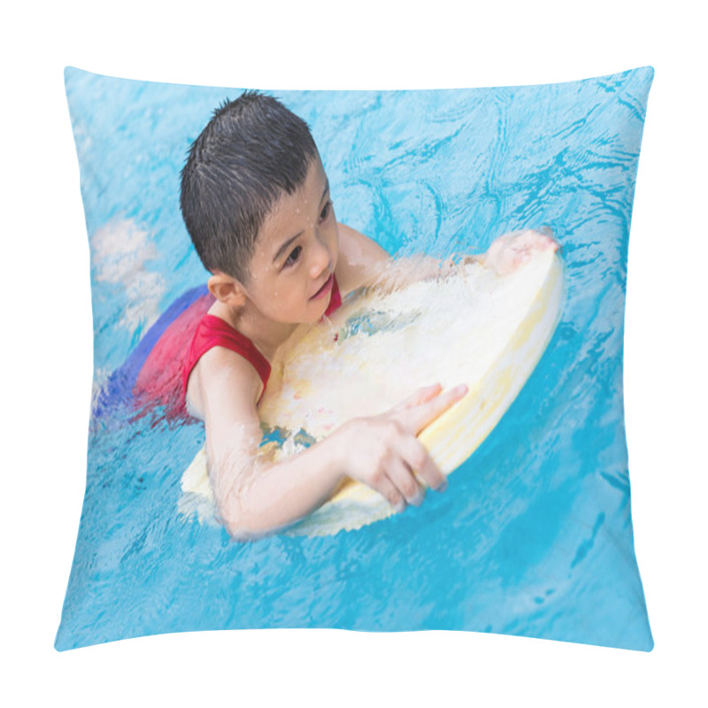 Personality  Asian Chinese Little Boy Swimming With Floating Board Pillow Covers