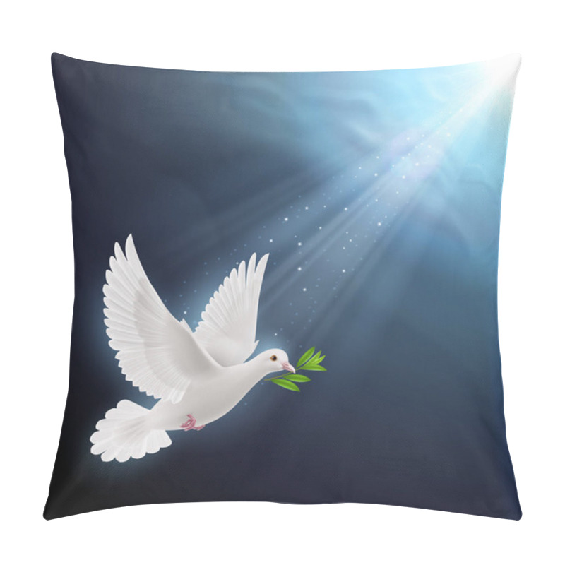 Personality  Dove Of Peace Flying With A Green Twig After Flood In Sunlight Pillow Covers