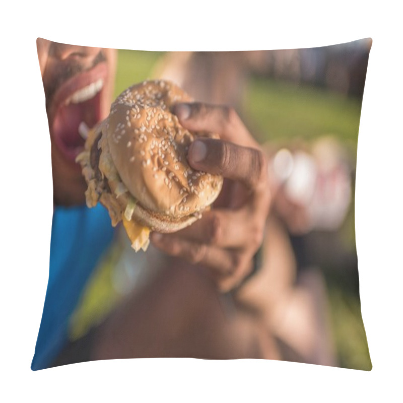 Personality  Man Biting Hamburger Pillow Covers