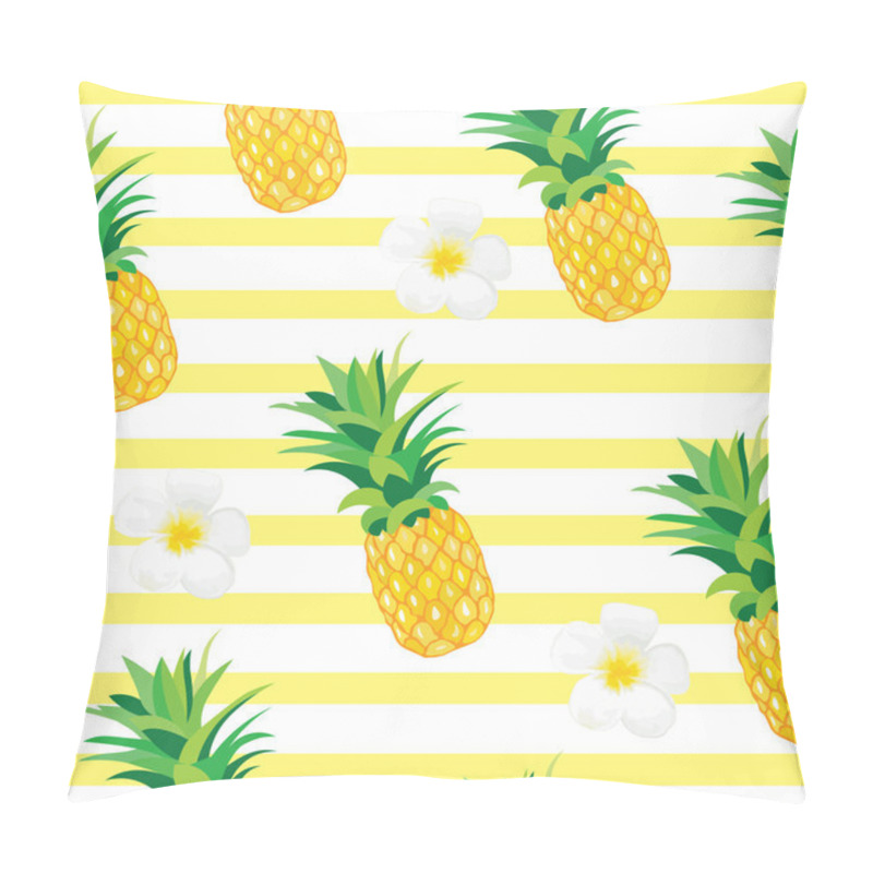 Personality  Pineapple With Exotic Flowers Seamless Pattern. Tropical Summer Illustration For Wallpaper, Background, Wrapper Or Textile Pillow Covers