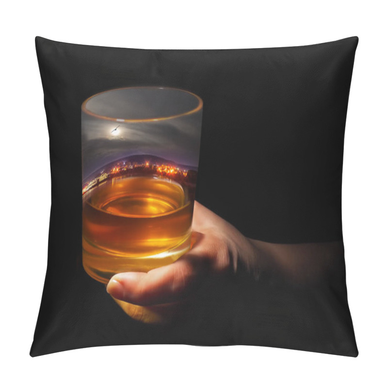 Personality  Glass Of Whiskey With A Night Moonlit Sky Pillow Covers