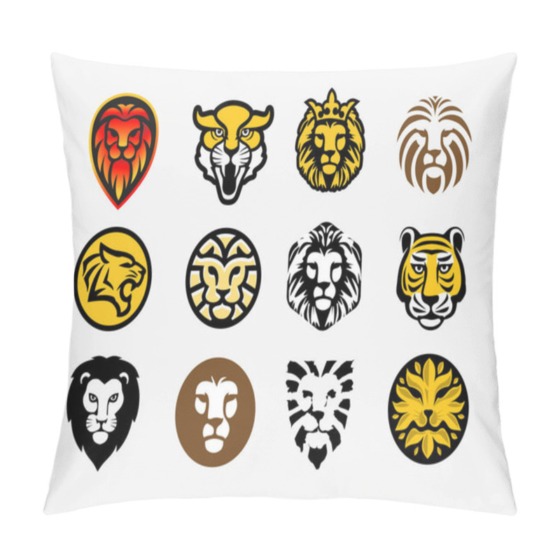 Personality  Lion And Tiger Head Logo Mascot Set , Tiger And Lion Face Wild Animal Vector Illustration Pillow Covers