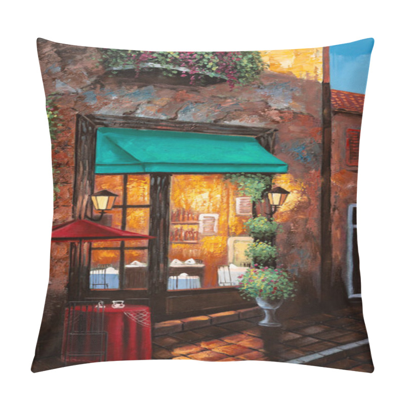 Personality  An Impressionist Oil Painting Depicting A Street Cafe Where People Rest Together And Eat. Pillow Covers