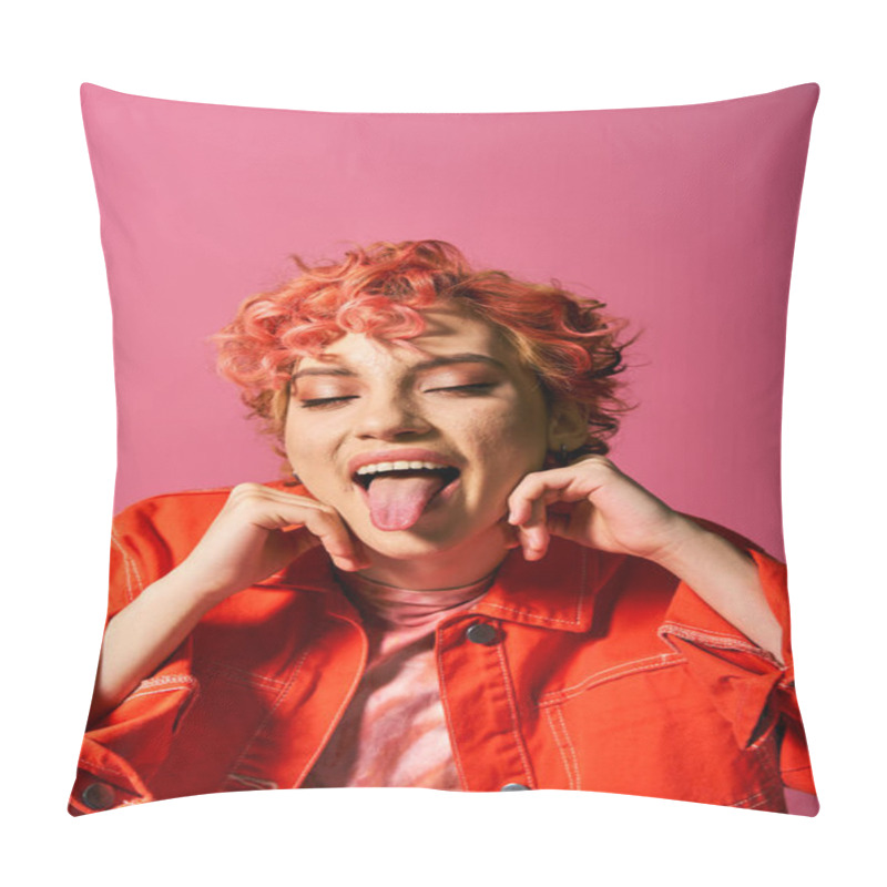 Personality  A Vibrant Woman With Red Hair Making A Funny Face. Pillow Covers