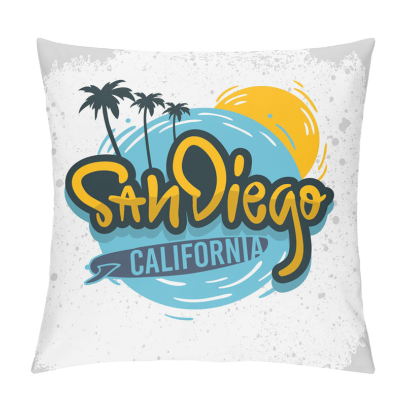 Personality  San Diego California Surfing Surf  Design  Hand Drawn Lettering Type Logo Sign Label For Promotion Ads T Shirt Or Sticker Poster Vector Image Pillow Covers