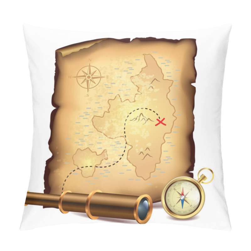 Personality  Pirates Treasure Map With Spyglass And Compass Pillow Covers