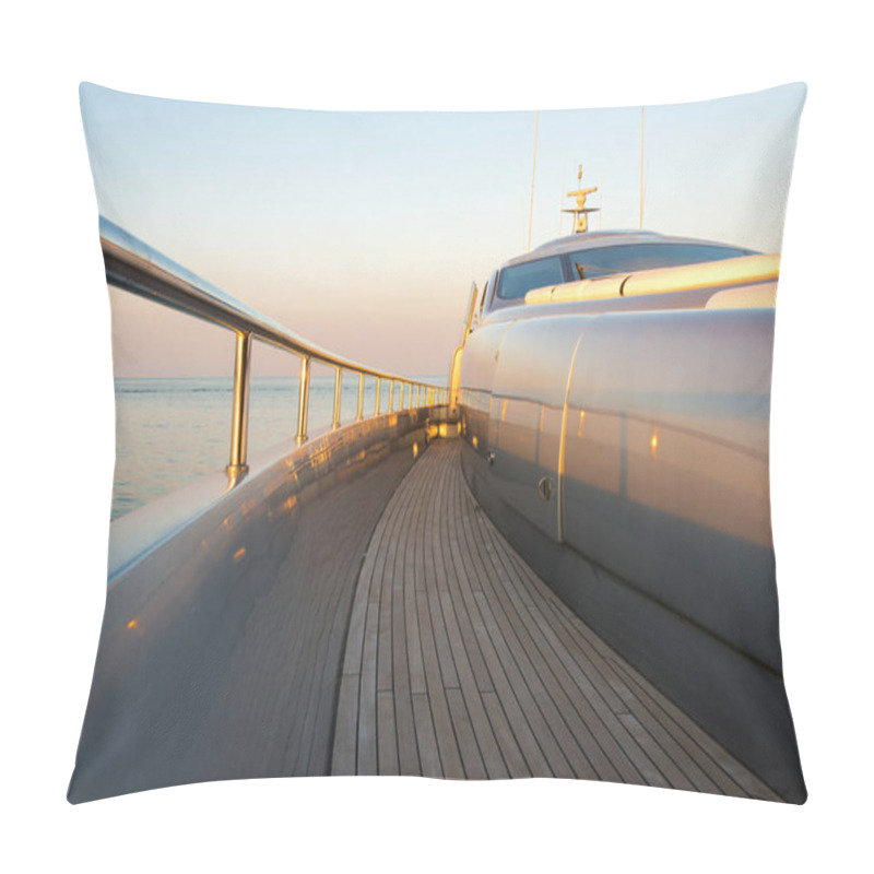 Personality  Beautiful Sea View From The Left Board Side Of A Luxury Yacht At Sunset / Sunrise - Horizontal Orientation Pillow Covers