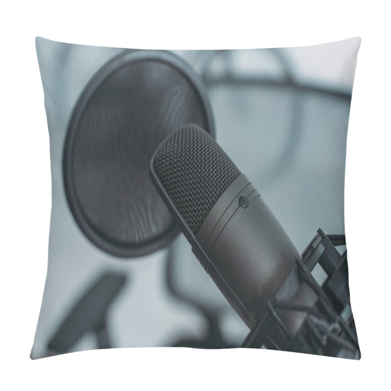 Personality  Selective Focus Of Microphone With Membrane In Radio Studio Pillow Covers