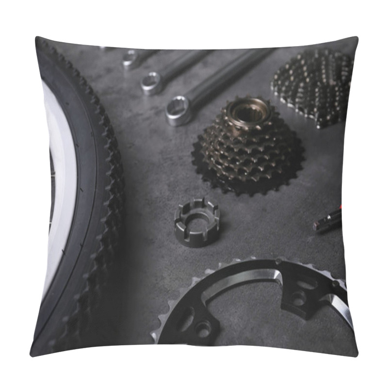 Personality  Bicycle Parts And Repair Tools On Gray Background Pillow Covers