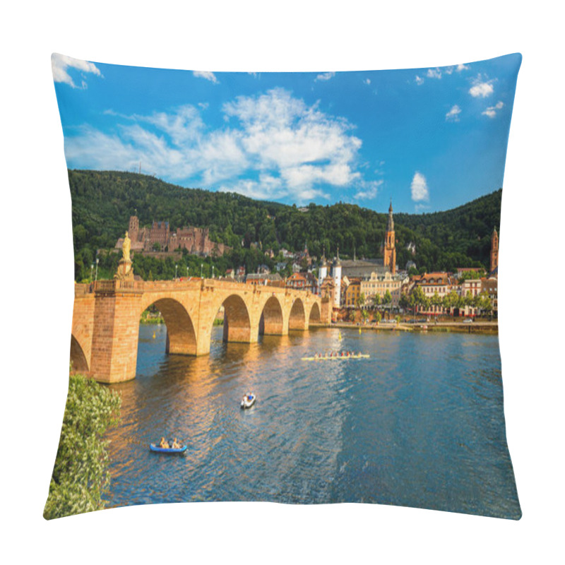 Personality  Landmark And Beautiful Heidelberg Town With Neckar River, Germany. Heidelberg Town With The Famous Karl Theodor Old Bridge And Heidelberg Castle, Heidelberg, Germany.  Pillow Covers