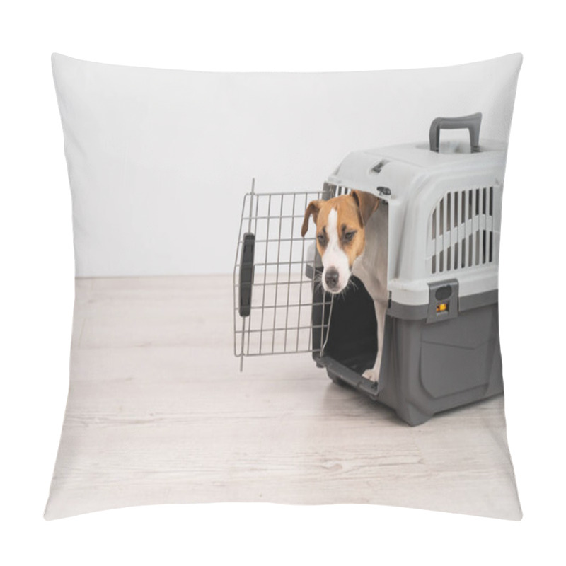 Personality  Jack Russell Terrier Dog Peeking Out Of Travel Cage Pillow Covers