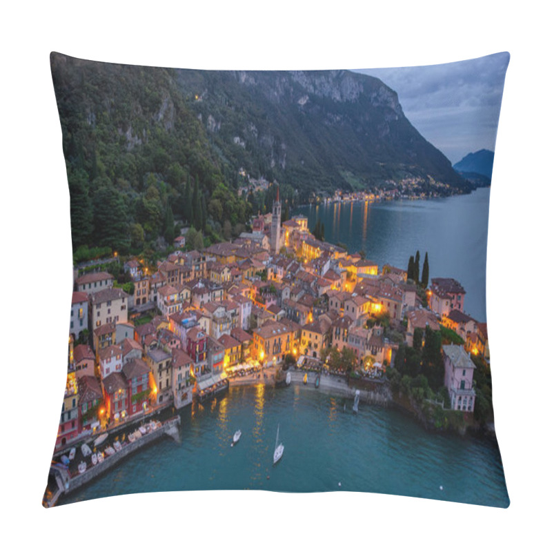 Personality  Magical Twilight Over Varenna Village On Lake Como: A Serene Aerial View Of Italy's Serene Waterfront Gem, , Nestled Between Mountains And Reflective Waters Pillow Covers