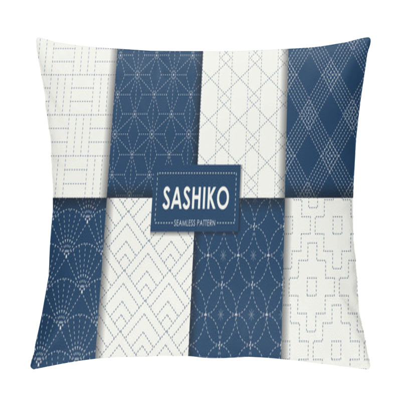 Personality  Japanese Sashiko Seamless Pattern Vector Collection, Decorative Wallpaper. Pillow Covers