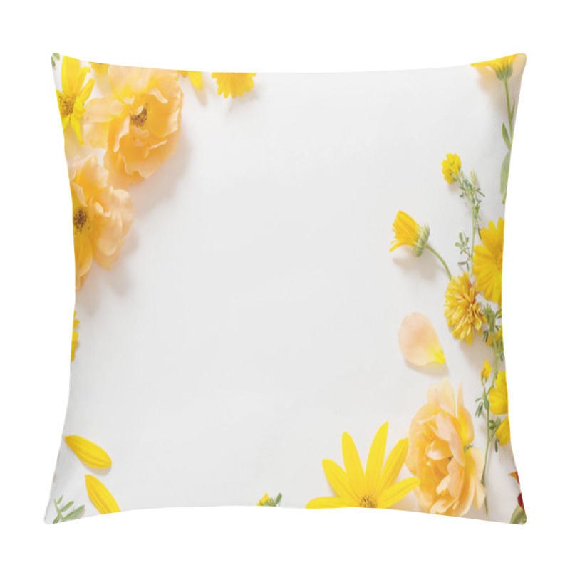 Personality  Yellow And Orange Flowers On White Background Pillow Covers