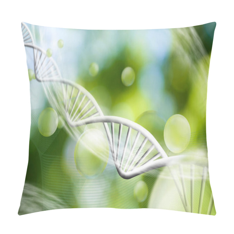 Personality  Image Of Molecular Structure And Chain Of Dna On A Green Background Close-up Pillow Covers