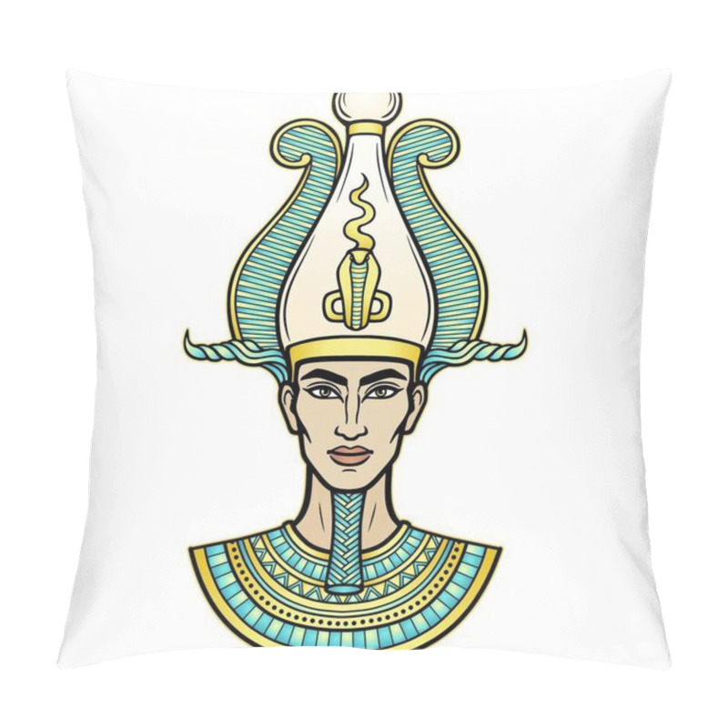 Personality  Animation Portrait Egyptian Man N The Crown. God Osiris. Vector Illustration Isolated On A White Background. Print, Poster, T-shirt, Tattoo. Pillow Covers