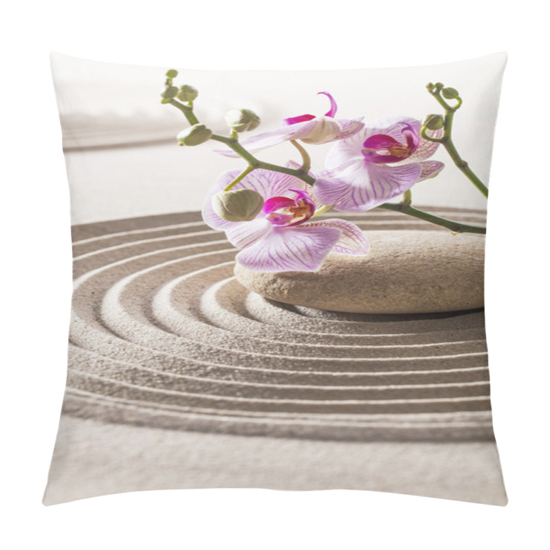 Personality  Orchids And Pebble In Sand For Concept Of Femininity Or Wellbeing Pillow Covers