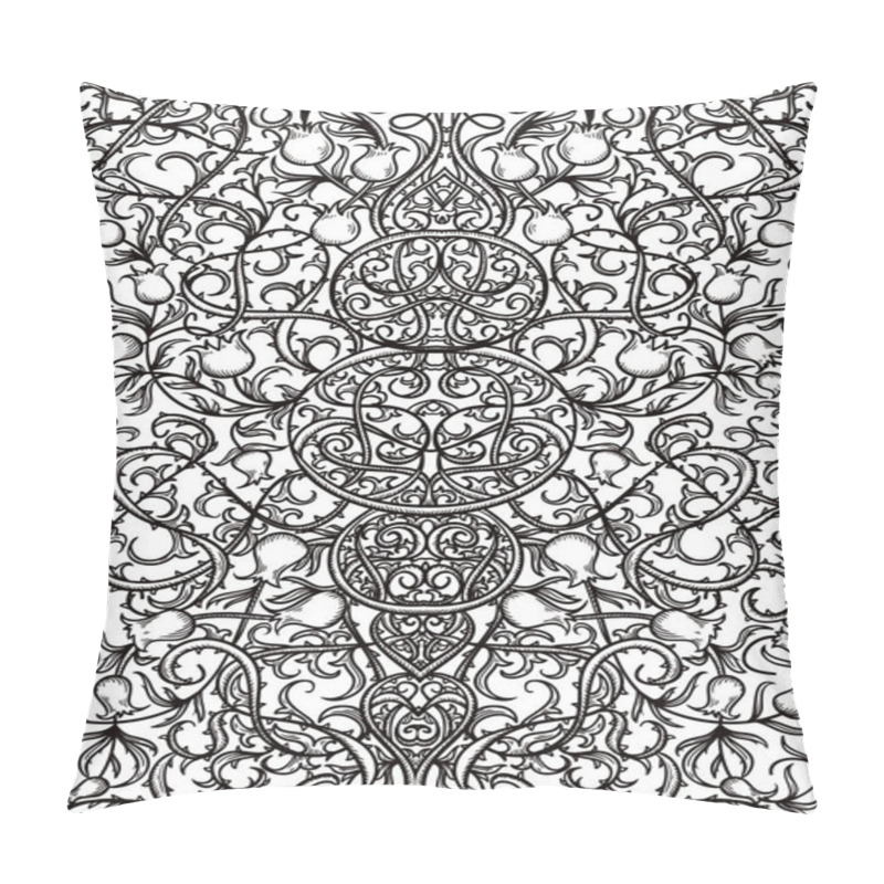 Personality  Vintage Gothic Pattern With Floral Elements. Black And White Engraved Ornamental Background. Design Concept For Playing Card, Book Cover, Print, Poster. Hand Drawn Vector Illustration. Pillow Covers