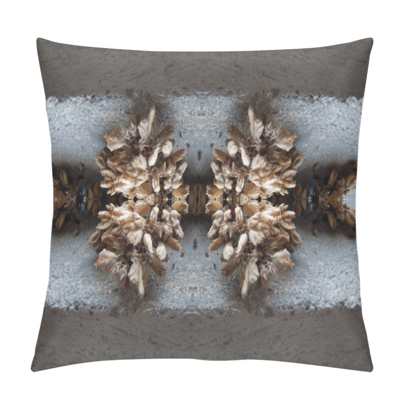 Personality  Mirrored Visualisation Of Delicate Decorative Object Made From Dried Flowers Against A Stone Background Pillow Covers