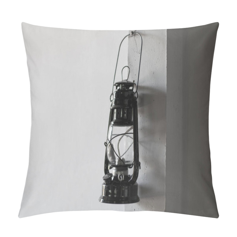 Personality  Old Rusty Kerosene Lamp On The White Wall Black And White Pillow Covers