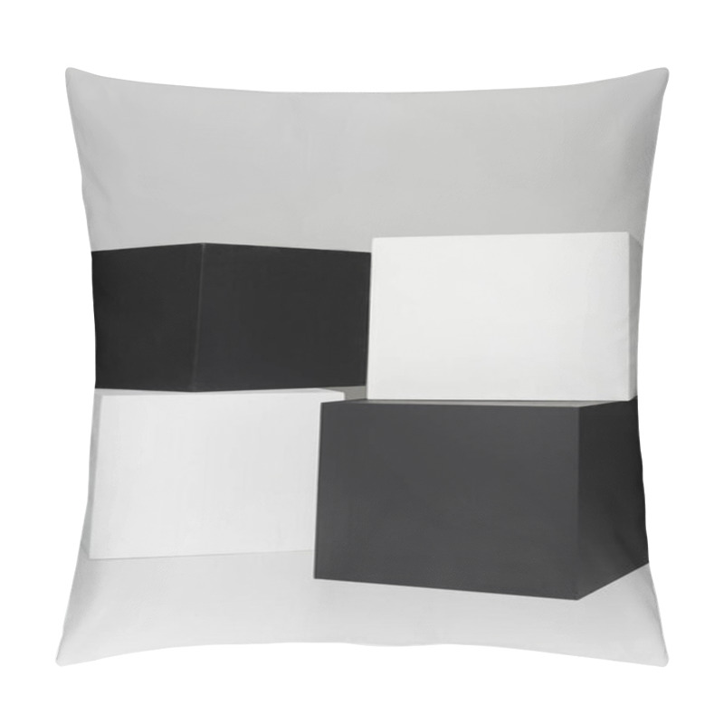 Personality  Black And White Cubes Stacked On Grey Background Pillow Covers