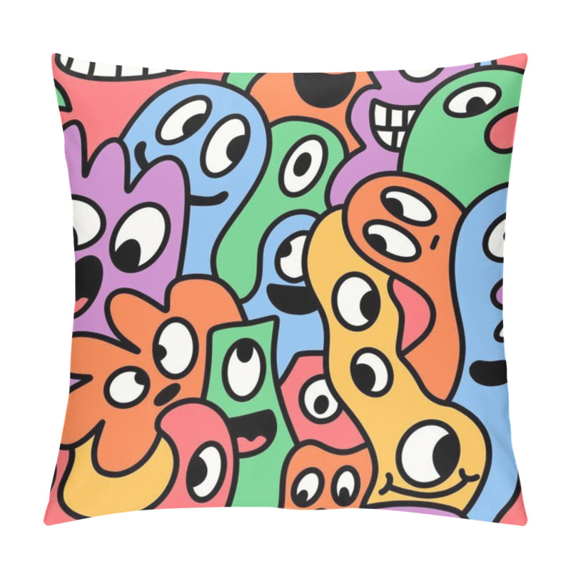 Personality  Cartoon Retro Monsters Seamless Halloween Pattern For Wrapping Paper And Fabrics And Linens And Kids Accessories And Fashion Textiles And Festive Packaging. High Quality Illustration Pillow Covers