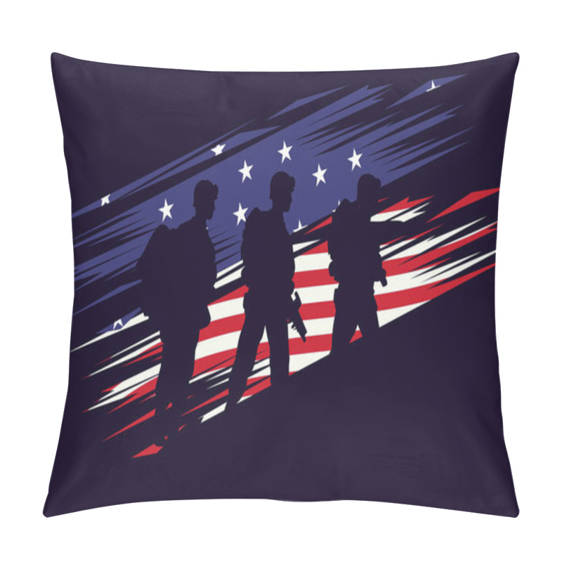 Personality  Soldiers Figures Silhouettes In Usa Flag Background Pillow Covers