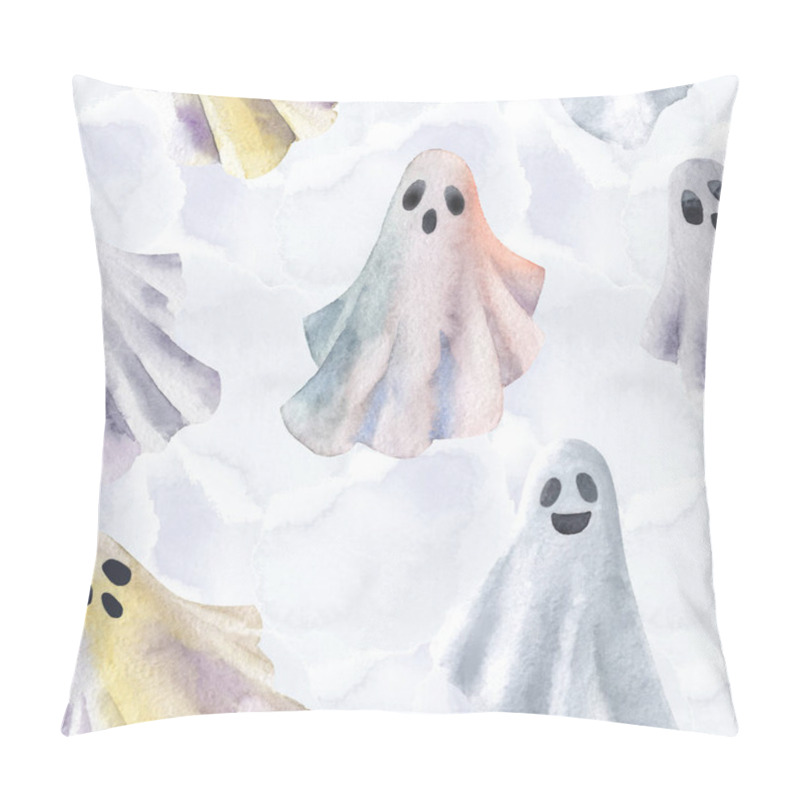 Personality  Funny Halloween Ghosts Watercolour Seamless Pattern. Halloween Illustration. Hand Drawn Style. Cute Little Ghosts With Spider Web On Web Background. Pillow Covers