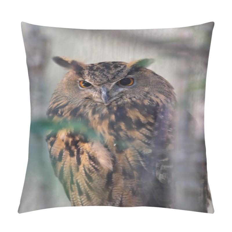 Personality  The Eurasian Eagle Owl Preys On Mammals, Birds, And Reptiles. Photo Taken In Natural Woodland Habitat. Pillow Covers