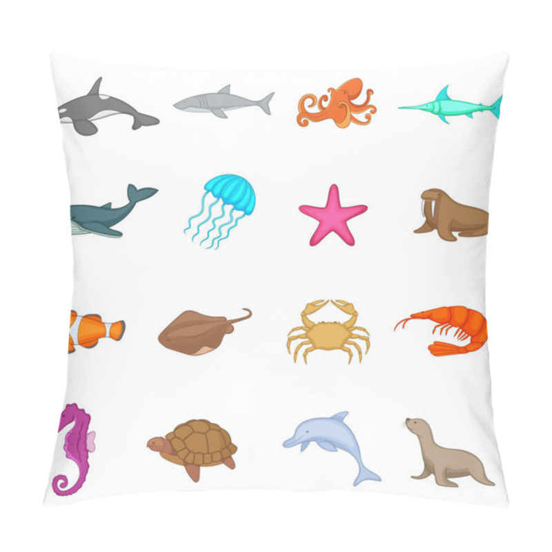 Personality  Ocean Inhabitants Icons Set, Cartoon Style Pillow Covers