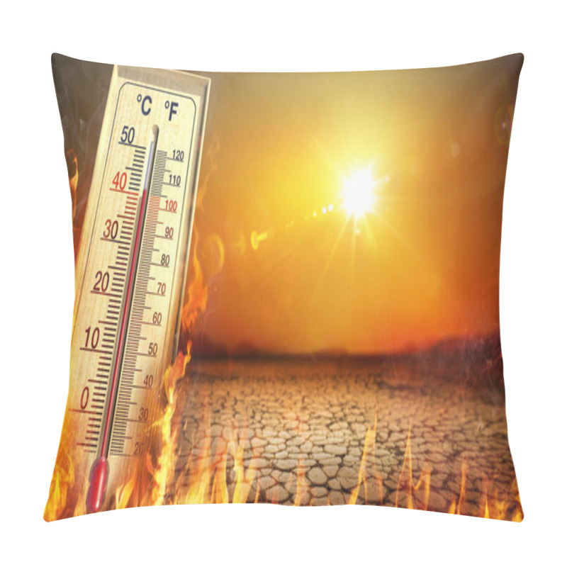 Personality  Heat Temperature - Thermometer And Warm Sun - Extreme Climate - Contain 3d Rendering Pillow Covers