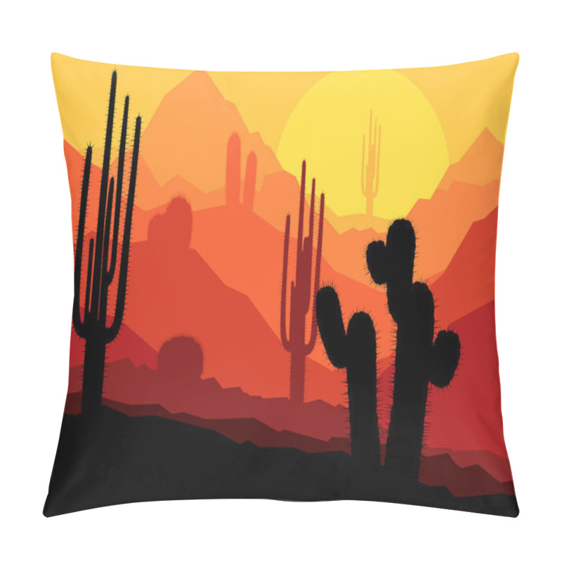 Personality  Cactus Plants In Mexico Desert Sunset Vector Pillow Covers