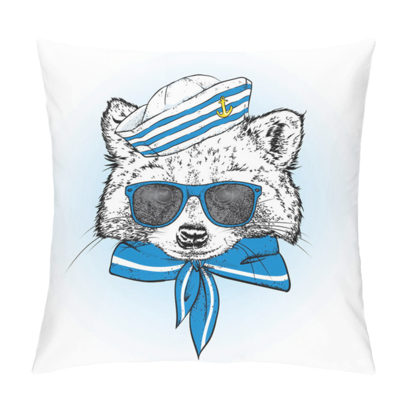 Personality  Beautiful Raccoon Clothes Of A Sailor. Vector Illustration. Animal In Clothes And Accessories. A Sailor In A Cap And Tie. Pillow Covers