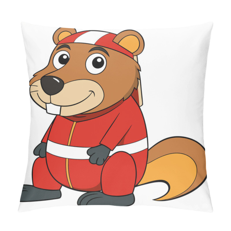 Personality  Beaver Vector Illustration, Cartoon Clipart Character, Animal In Flat Style. Pillow Covers