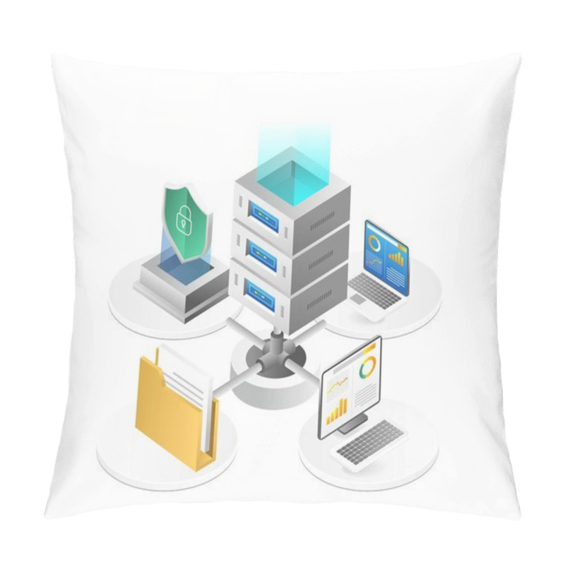 Personality  Endpoint Security Server Network Isometric Flat 3d Illustration Concept Pillow Covers