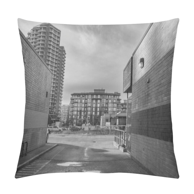 Personality  Alley Way With Brick Wall. Urban Exploration Eyelevel Perspective. Cityscape In White Rock Canada. Urban Background Of A Brick Wall. Travel Photo, Nobody, Copy Space For Text. January 10,2023 Pillow Covers