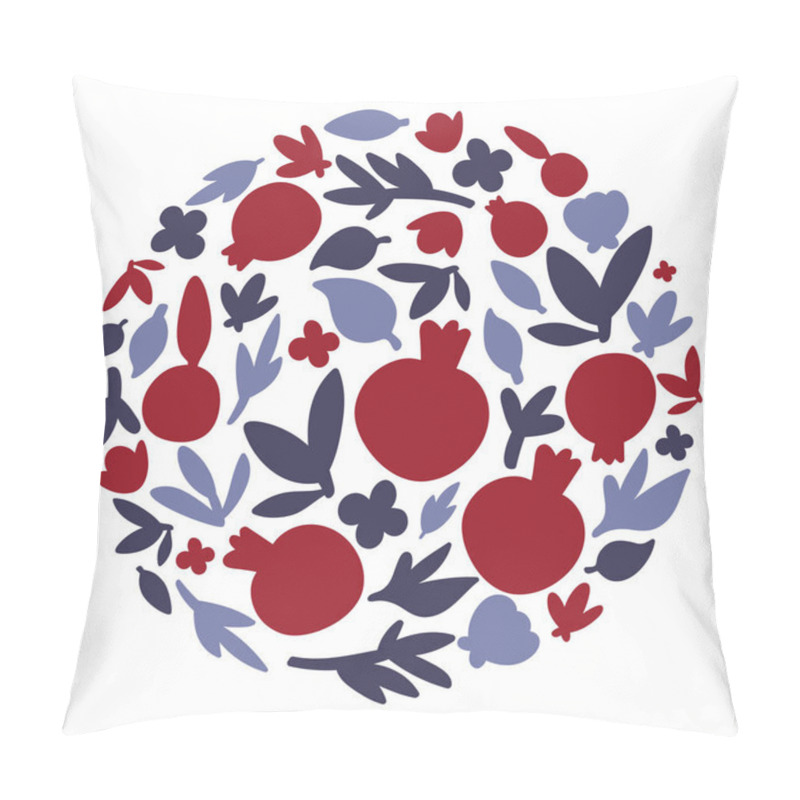 Personality  Isolated Vector Illustration. Round Summer Floral Frame With Stylized Pomegranate Plants. Abstract Circle With Flowers Pillow Covers