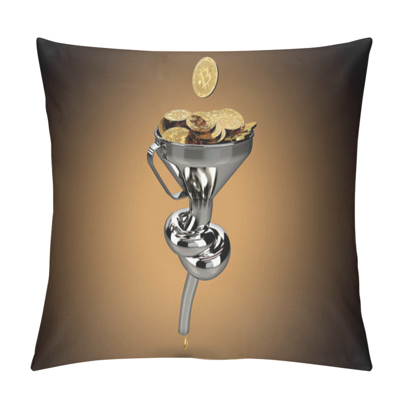 Personality  Knot Tied On Funnel Full Of Bitcoins As Slow Bitcoin Transfers Concept. 3D Illustration. Pillow Covers