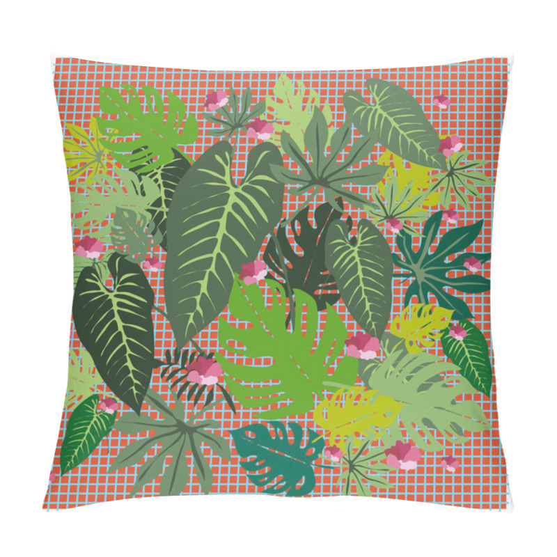 Personality  Vector Graphical Tropical Leaves Bright Pattern With Vibrant Texture In Pop Art Style, Modern Summer Background Allover Print. Split Leaves, Philodendron, Monstera Leaves Pillow Covers