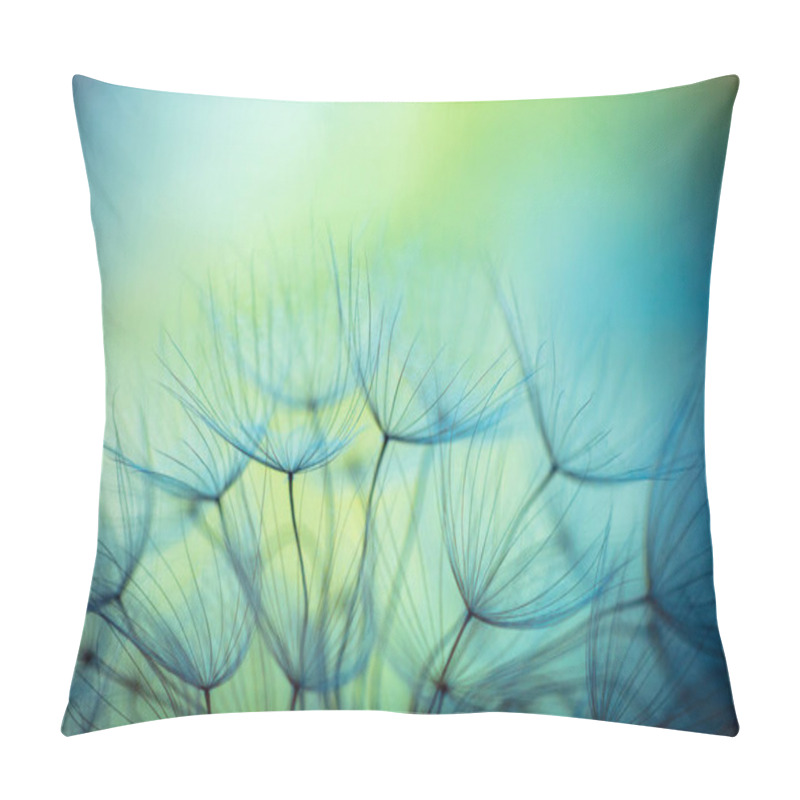 Personality  Abstract Natural Background. Beautiful Fluffy Dandelion Flowers. Floral Spring Blue And Green Backdrop. Pillow Covers